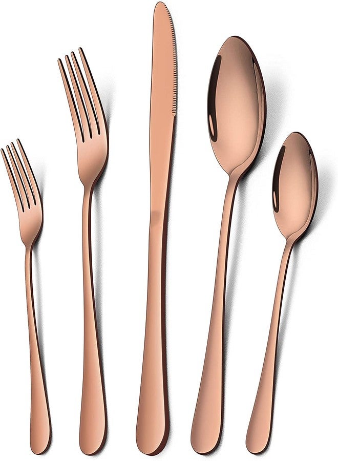 NAIDEV 5 Piece Rose Gold Flatware serving spoon set - Stainless Steel colorful Silverware Set, Cutlery Set, tableware Set Service for 1 Knives, Fork and Spoons Stunning Polished Finish (rose gold - 5) - Image 1